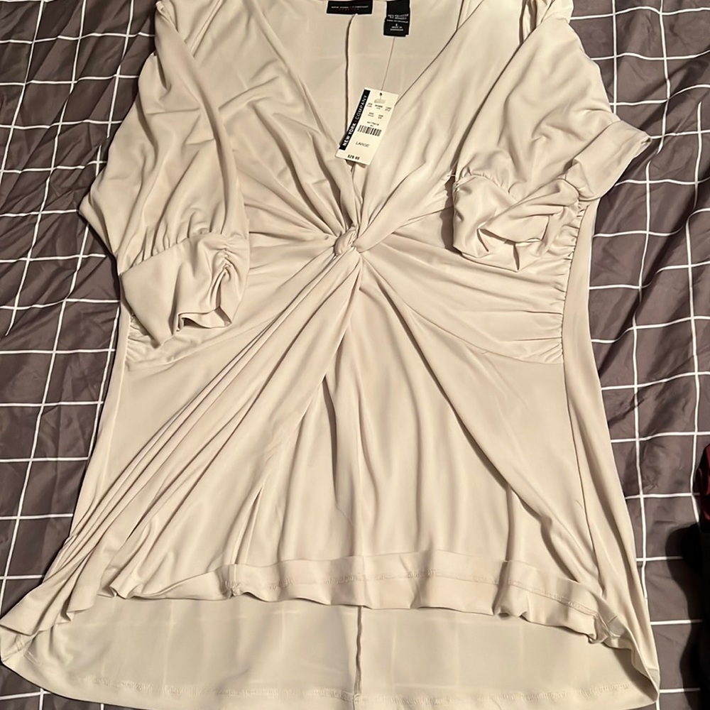 2 NWT New York & Company stretch size Large tops. Winter White and Burgundy